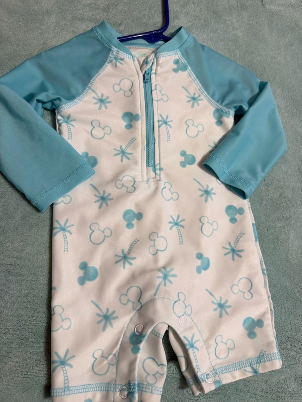 Disney Light Blue and White Long-Sleeve One-Piece Rashguard